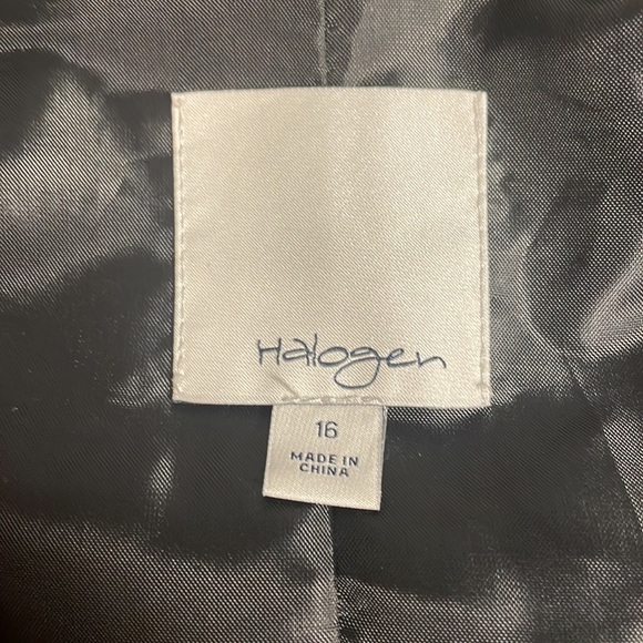 Halogen Women's Linen Blend Blazer Dark Gray Three Button Tie Belt Lined Size 16 - Picture 9 of 14